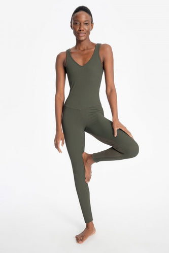 Rib Block Jumpsuit | Activewear| Sage Green