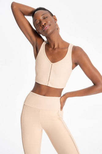 Rib Block Cropped Top | Activewear | Beige Colour