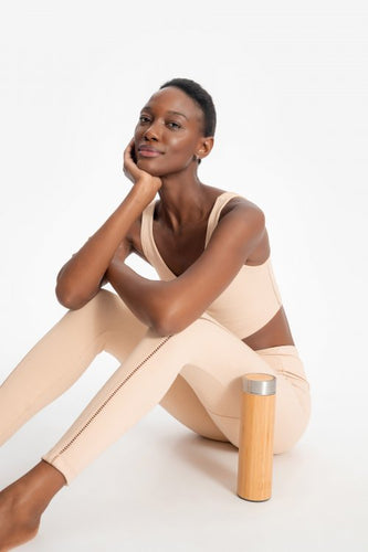 Rib Block Leggings | Activewear | Beige Colour